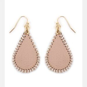 Blush Pink Faux Leather Whipstitch Teardrop Earrings | Goldtone